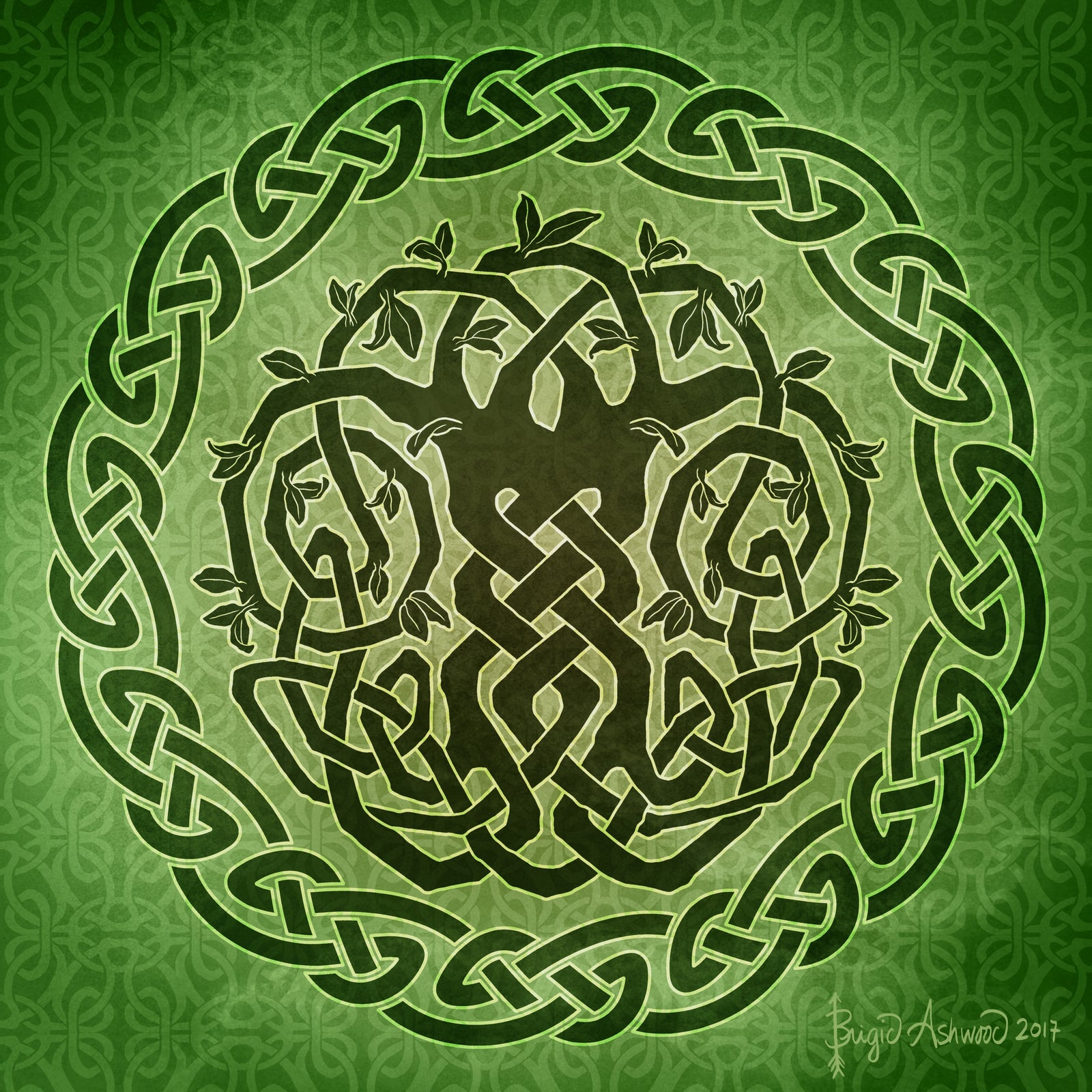 CELTIC TREE by BRIGID ASHWOOD, digitally printed on DENIM products: throw pillows, aprons, table place mats, and hand-made Unisex Denim Jackets in 3 color choices