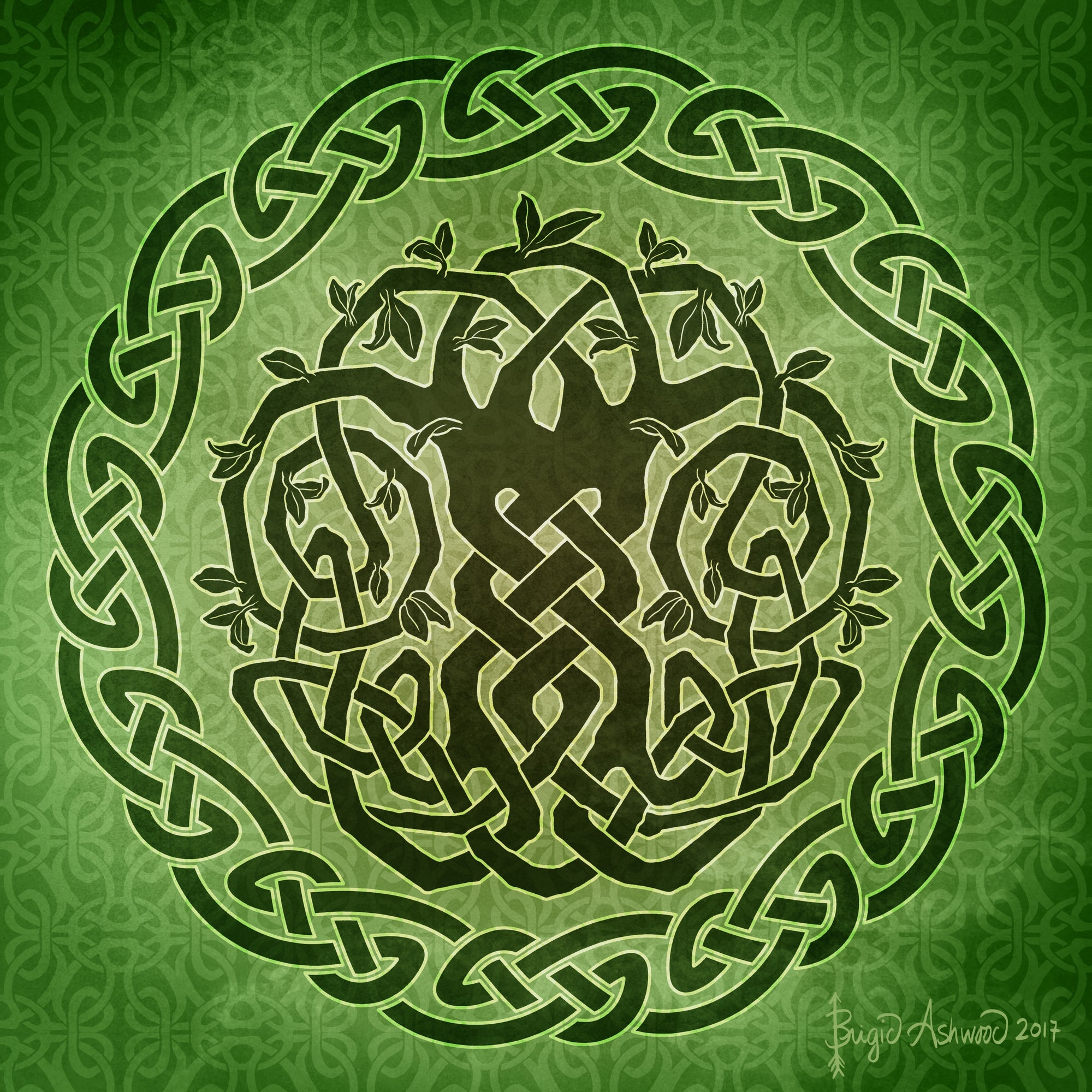 CELTIC TREE by BRIGID ASHWOOD, digitally printed on DENIM products: throw pillows, aprons, table place mats, and hand-made Unisex Denim Jackets in 3 color choices