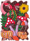 COLORFALL SEASON SHROOMS AND MOTHS by INDYSIGN, printed on a hand-made Unisex Denim Jacket