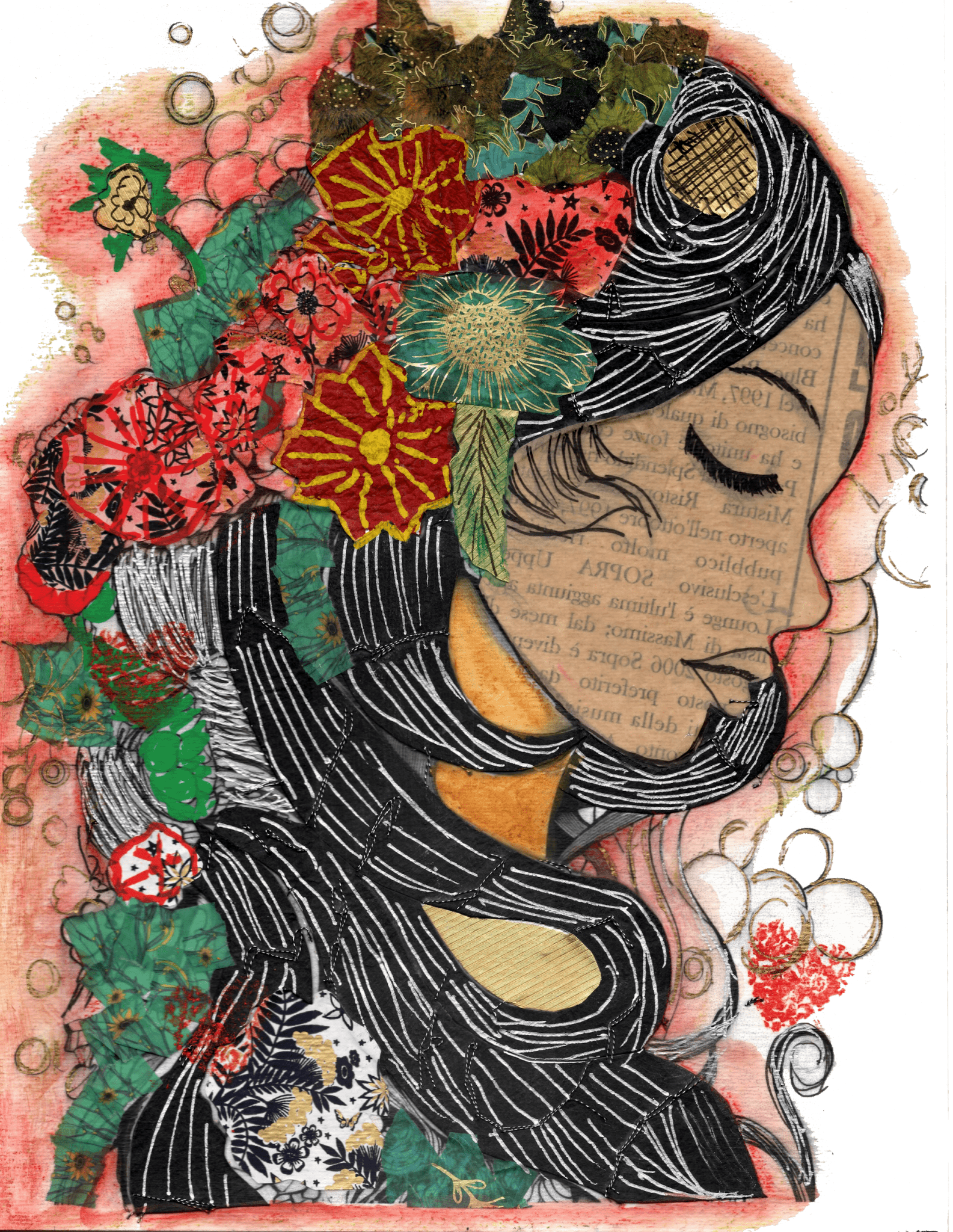 COLORING PAGE WOMAN COLLAGE by CANVAS and QUOTATIONS, digitally printed on DENIM products by DenimINK