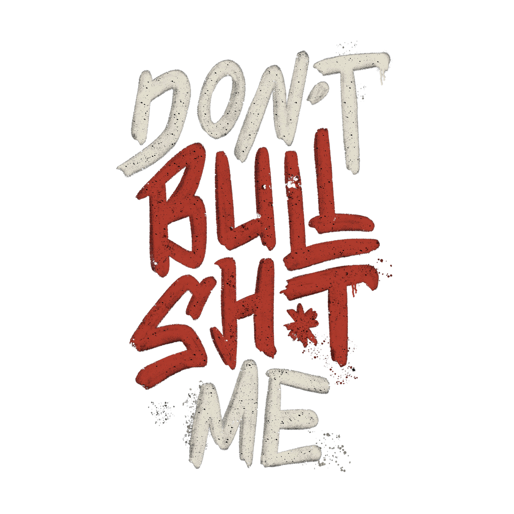 DON&#39;T BULLSHIT ME, by TOBE FONSECA, digitally printed on DENIM products: throw pillows, aprons, table place mats, and hand-made Unisex Denim Jackets in 3 color choices