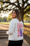 EMBER and BLUSH BOUQUET by INDYSIGN, printed on a hand-made Unisex Denim Jacket