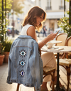 EYES ON YOU by HEND SHEHATA, digitally printed on a hand-made Unisex Denim Jacket