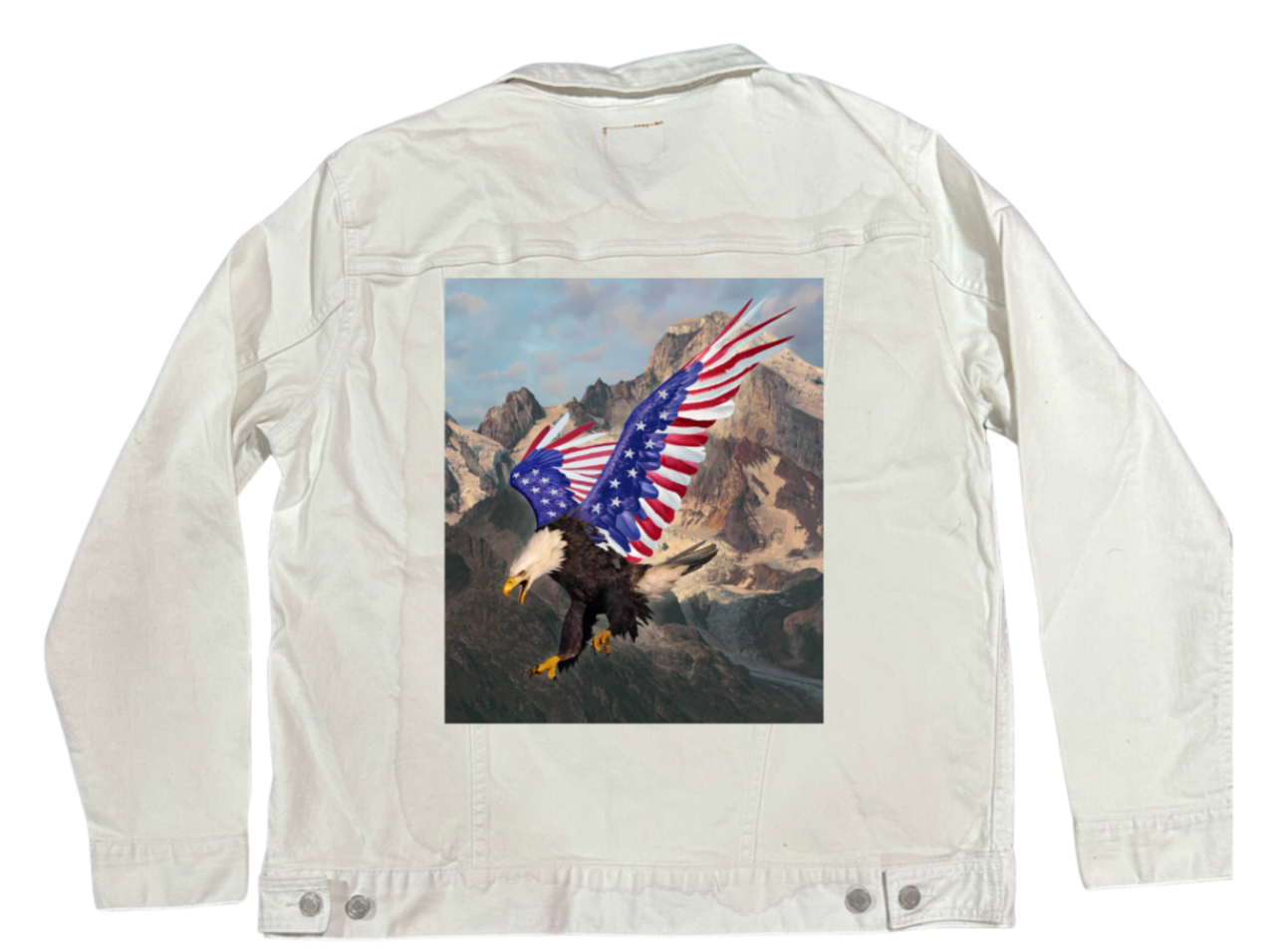 FREE FROM FEAR by VINCENT HIE, digitally printed on DENIM products: throw pillows, aprons, table place mats, and hand-made Unisex Denim Jackets in 3 color choices