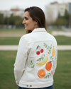 FRUIT GARDEN by HEND SHEHATA, digitally printed on a hand-made Unisex Denim Jacket
