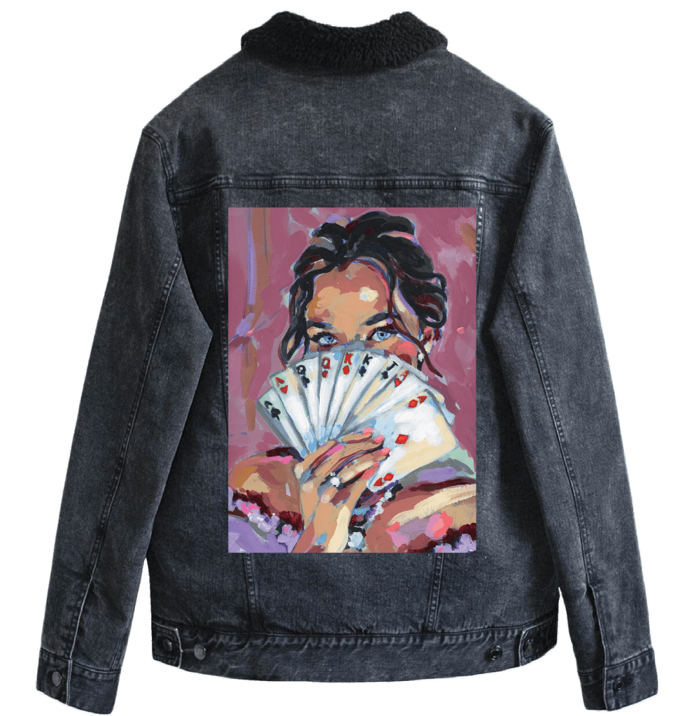 FANNED CARDS by PAIGE FLOTTERUD custom denim jacket by DenimINK