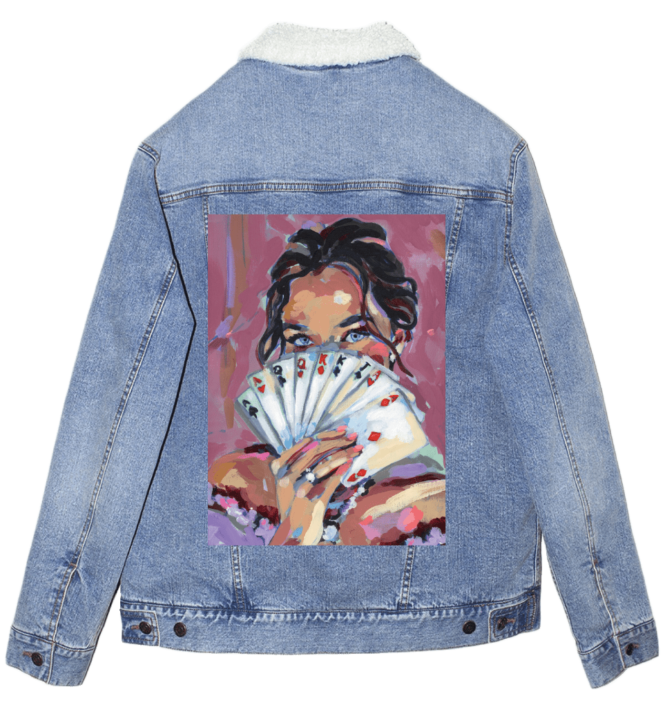 FANNED CARDS by PAIGE FLOTTERUD custom denim jacket by DenimINK