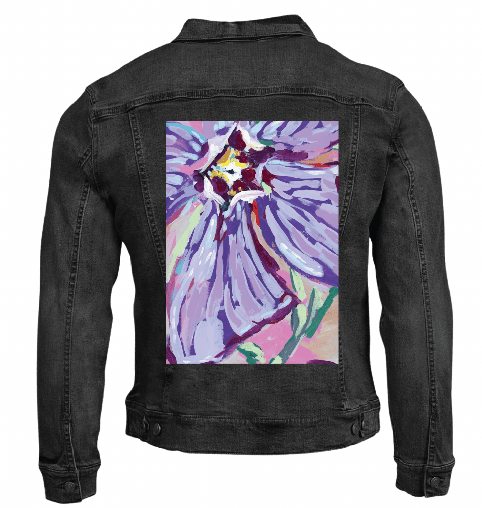 FEBRUARY BIRTH FLOWER by PAIGE FLOTTERUD custom denim jacket by DenimINK