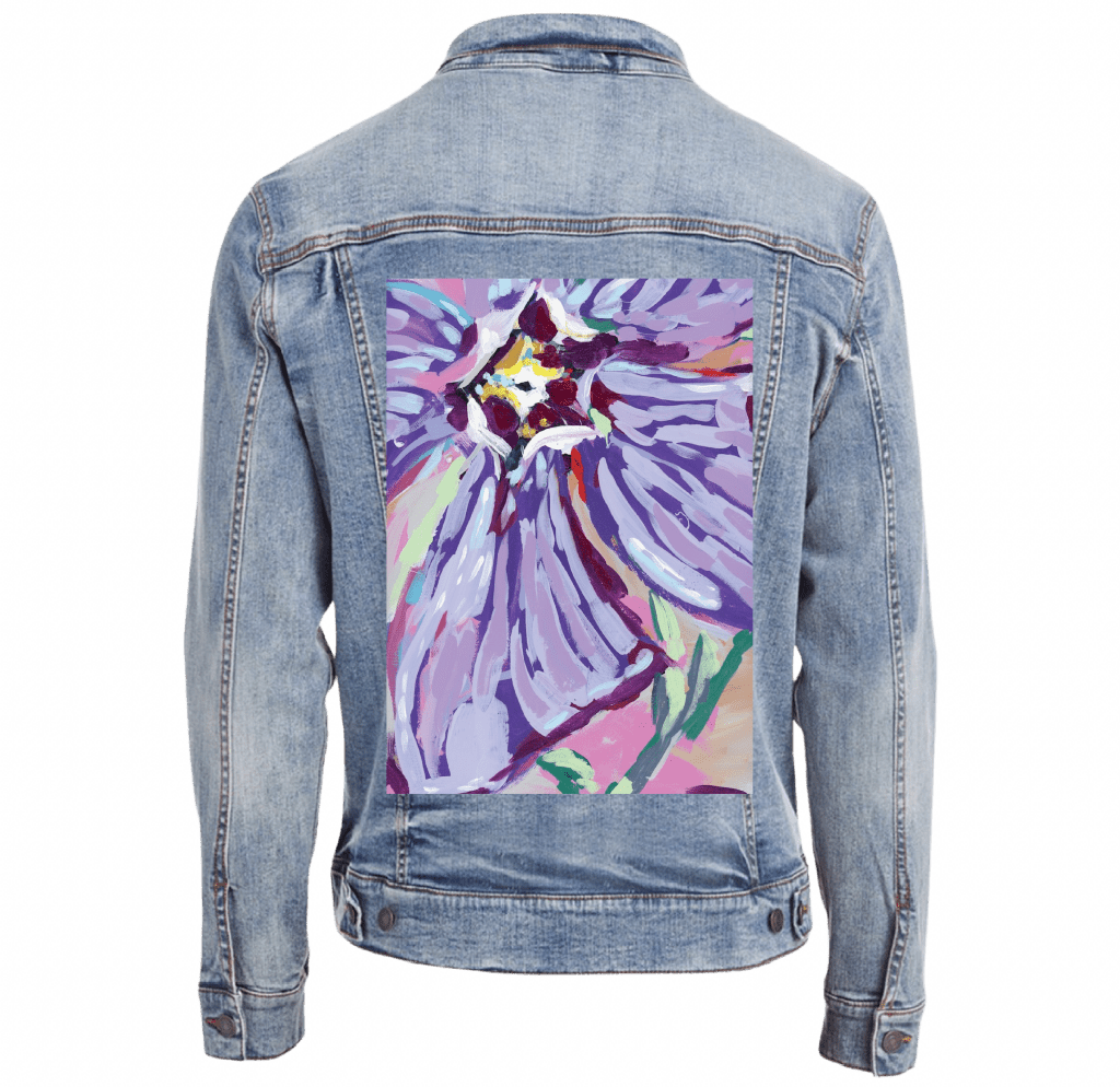 FEBRUARY BIRTH FLOWER by PAIGE FLOTTERUD custom denim jacket by DenimINK