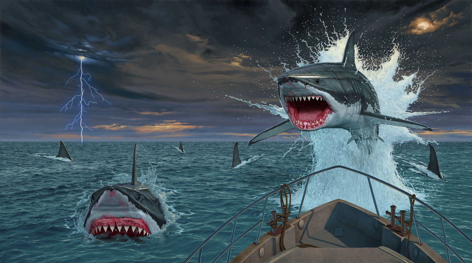 FISH OUT OF WATER2 by VINCENT HIE, digitally printed on DENIM products: throw pillows, aprons, table place mats, and hand-made Unisex Denim Jackets in 3 color choices