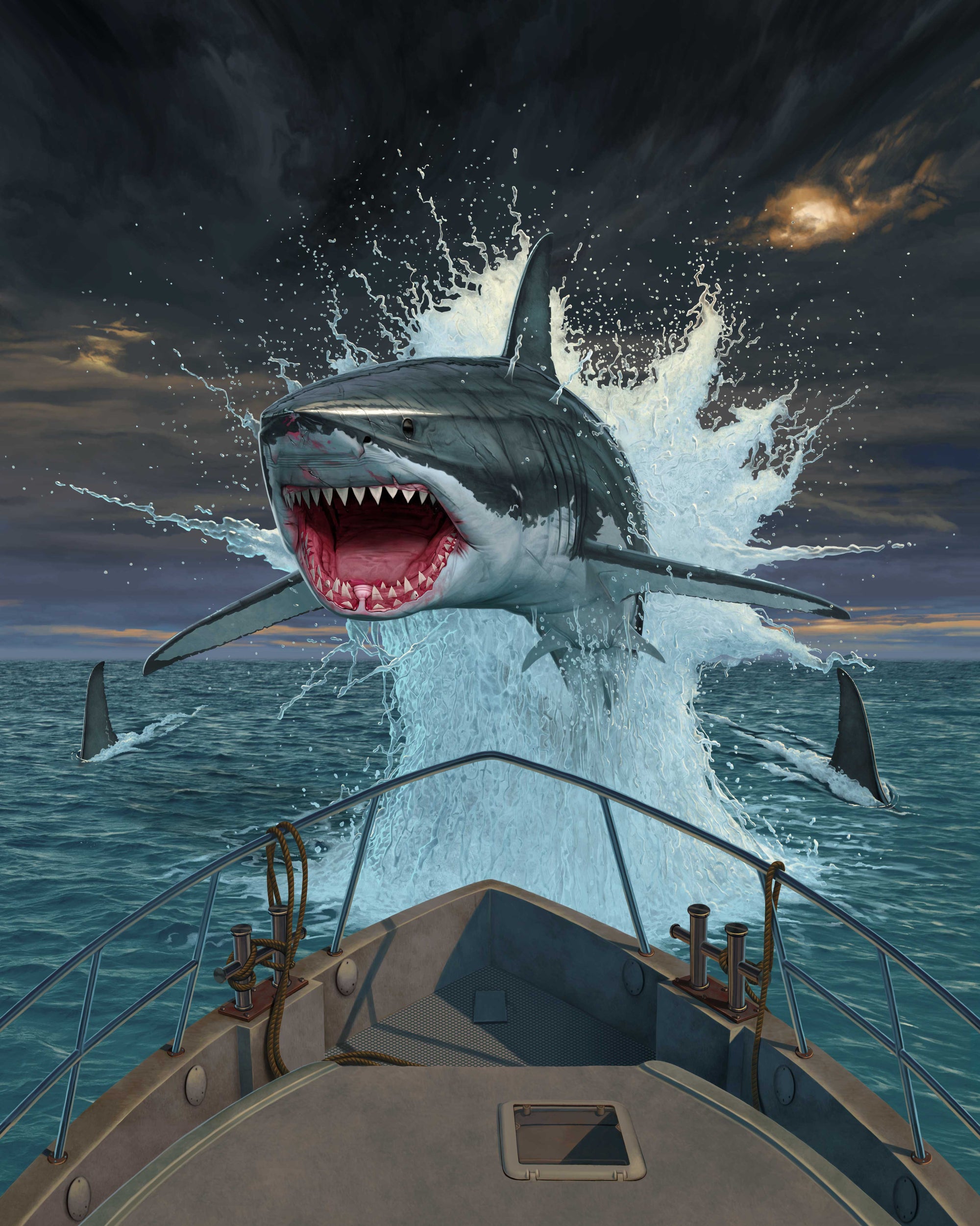 FISH OUT OF WATER by VINCENT HIE, digitally printed on DENIM products: throw pillows, aprons, table place mats, and hand-made Unisex Denim Jackets in 3 color choices