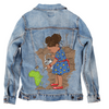 GIRL WATERING, by Nygerians, printed on a hand-made Unisex Denim Jacket