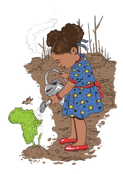 GIRL WATERING, by THE NYGERIANS, digitally printed on DENIM products: throw pillows, aprons, table place mats, and hand-made Unisex Denim Jackets in 3 color choices