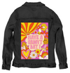 GROOVY DAY PINK by KITSCH AND CURATE, digitally printed on a hand-made Unisex Denim Jacket