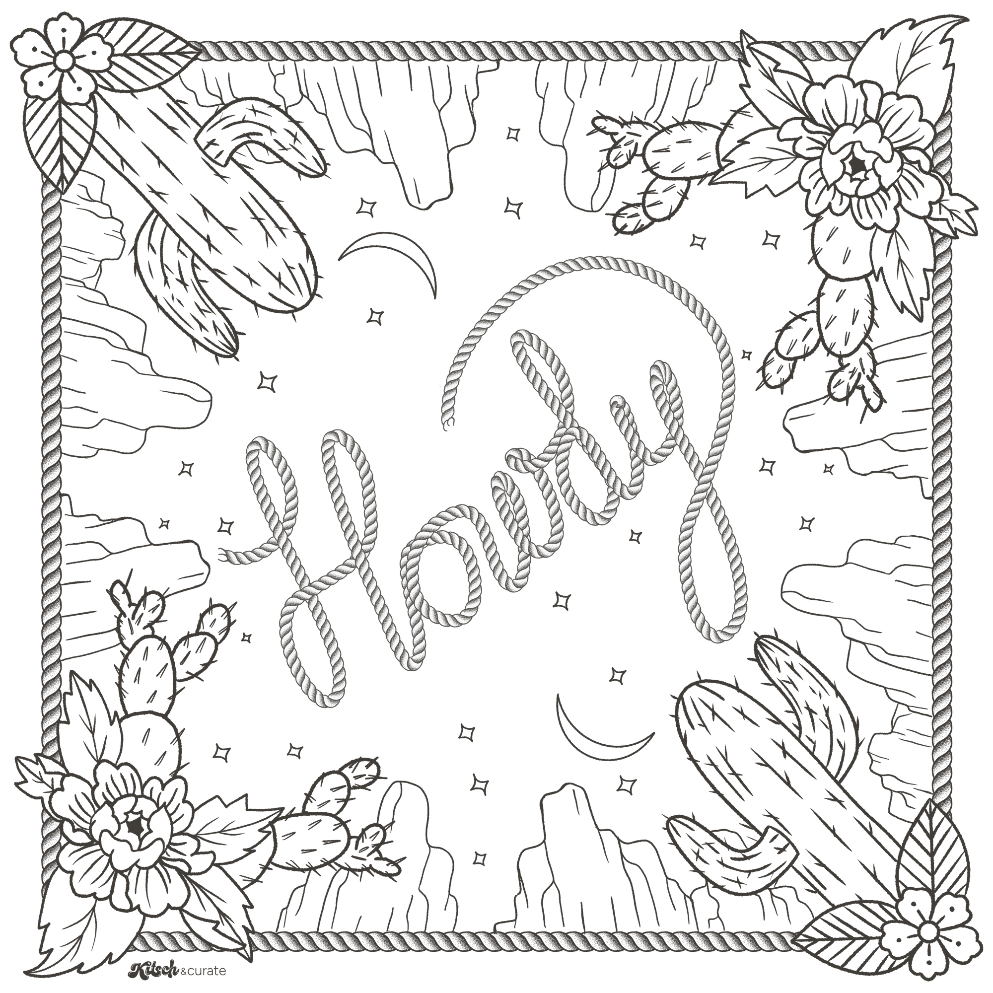 HOWDY SQUARE by KITSCH AND CURATE, digitally printed on DENIM products: throw pillows, aprons, table place mats, and hand-made Unisex Denim Jackets in 3 color choices
