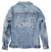 HOWDY TEXT by KITSCH AND CURATE, digitally printed on a hand-made Unisex Denim Jacket