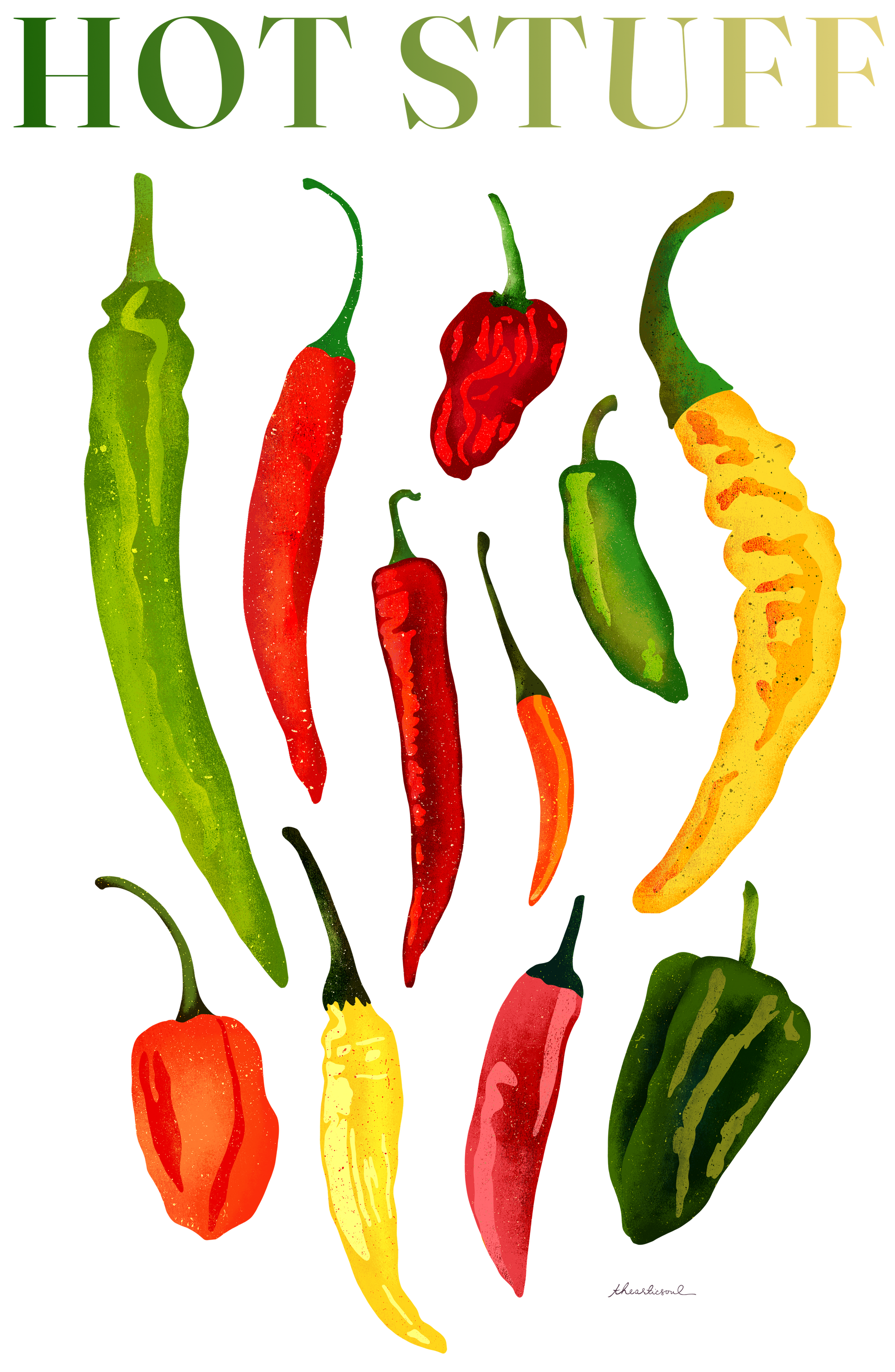 HOT STUFF by thearticsoul, digitally printed on DENIM products: throw pillows, aprons, table place mats, and hand-made Unisex Denim Jackets in 3 color choices