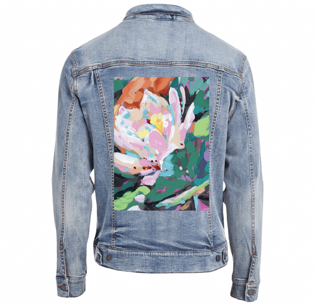 JULY BIRTH FLOWER by PAIGE FLOTTERUD custom denim jacket by DenimINK