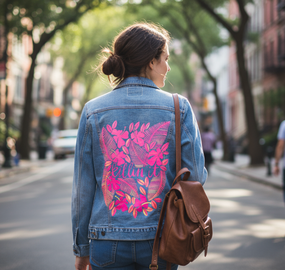 KILLIN&#39; IT by CatCoq, digitally printed on DENIM products: throw pillows, aprons, table place mats, and hand-made Unisex Denim Jackets in 3 color choices