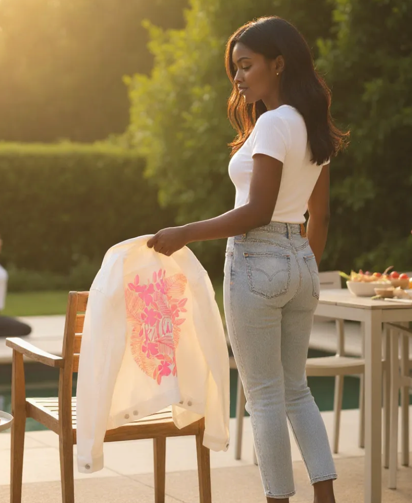 KILLIN&#39; IT by CatCoq, digitally printed on DENIM products: throw pillows, aprons, table place mats, and hand-made Unisex Denim Jackets in 3 color choices