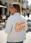 KINDNESS EVERYDAY by INDYSIGN, printed on a hand-made Unisex Denim Jacket