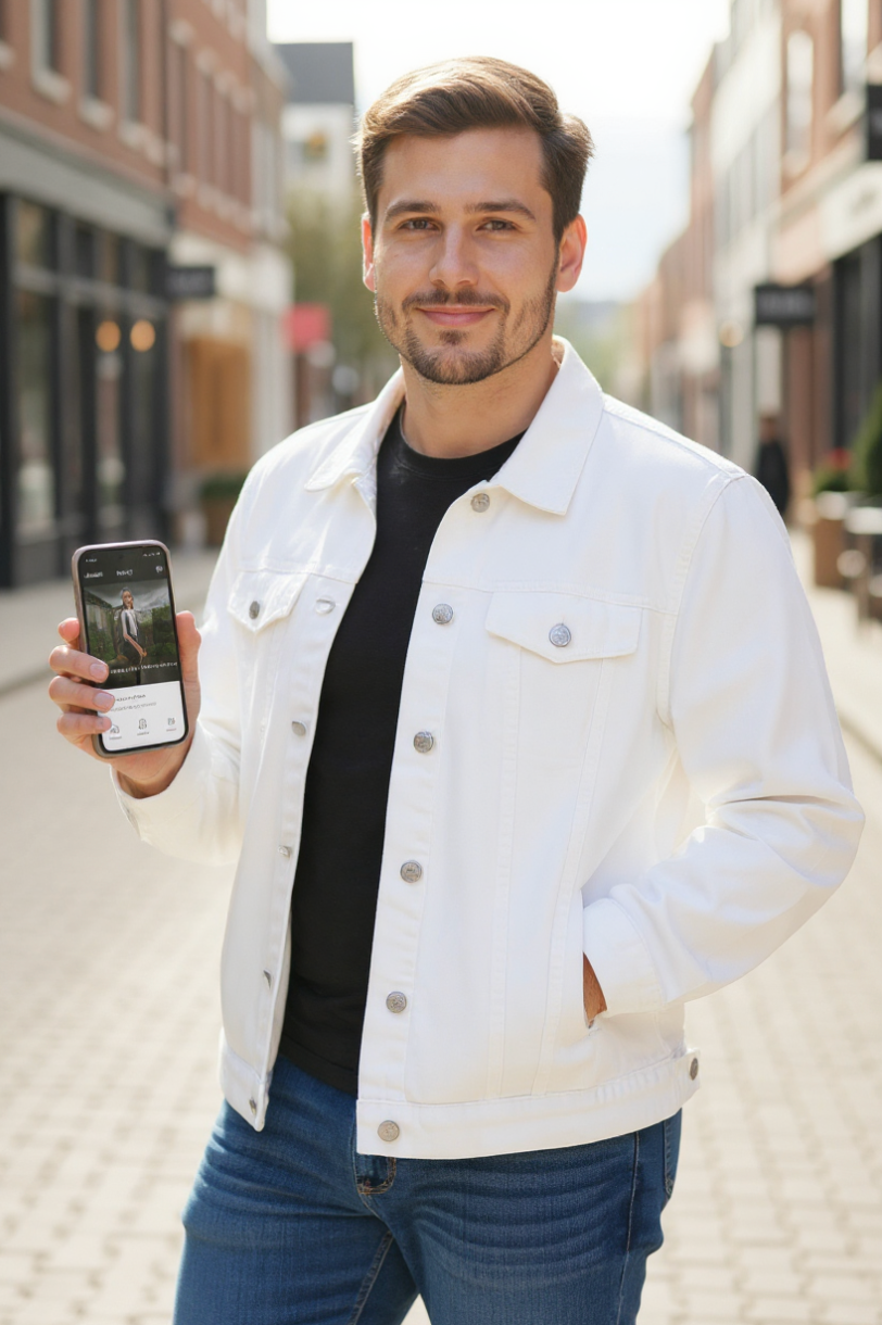DISCO UFO by KITSCH AND CURATE, digitally printed on DENIM products: throw pillows, aprons, table place mats, and hand-made Unisex Denim Jackets in 3 color choices