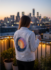 MOONPHASE by HEND SHEHATA, digitally printed on a hand-made Unisex Denim Jacket