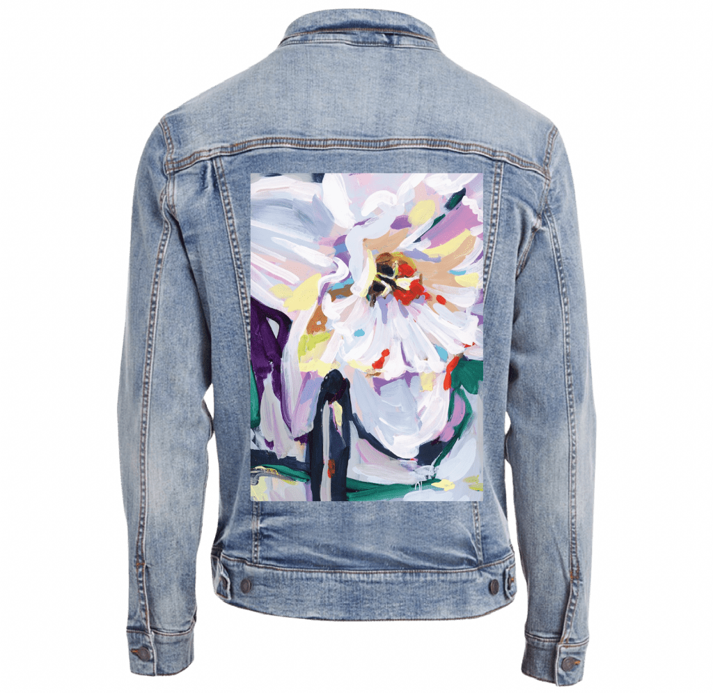 MARCH BIRTH FLOWER by PAIGE FLOTTERUD custom denim jacket by DenimINK
