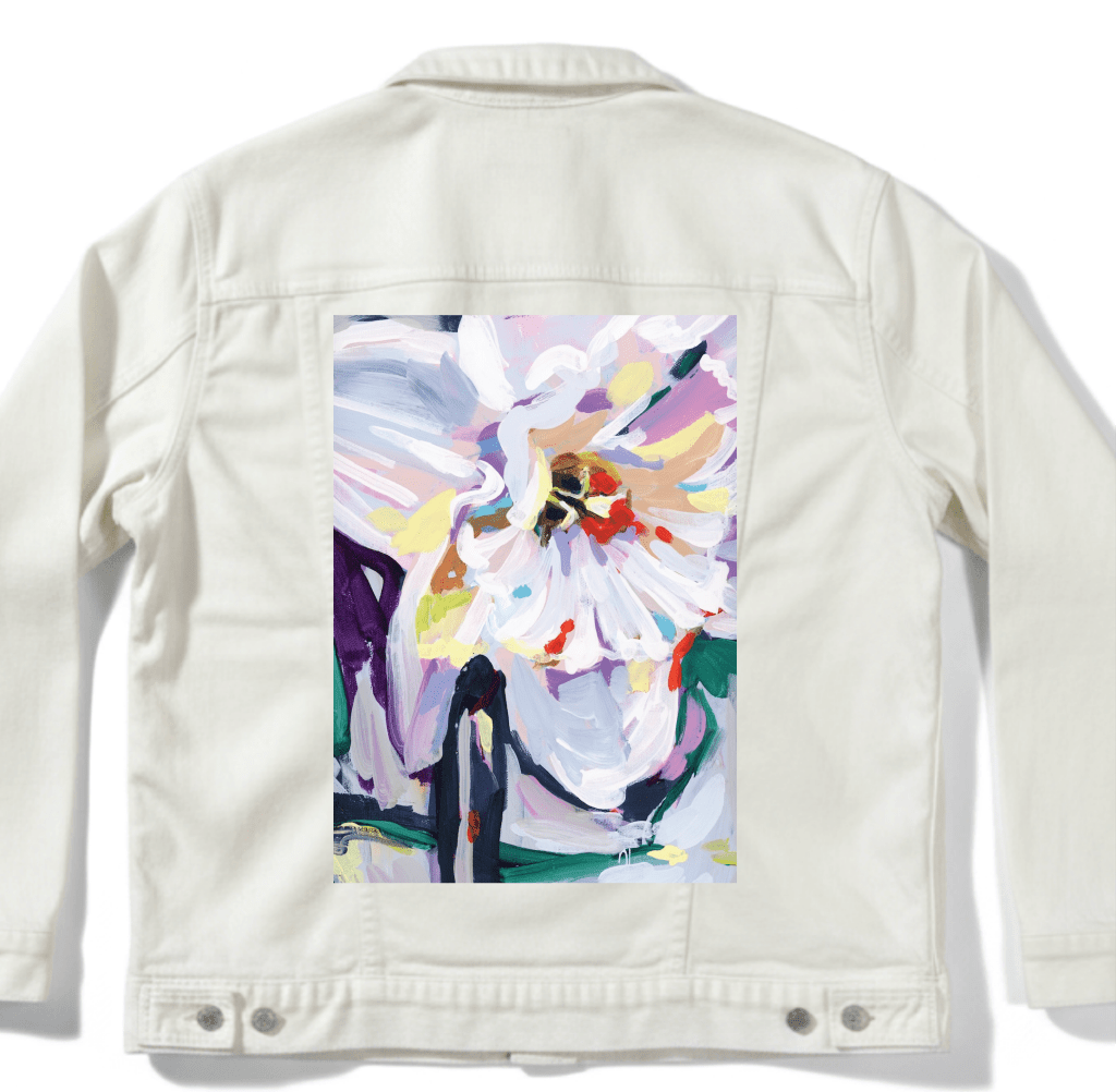 MARCH BIRTH FLOWER by PAIGE FLOTTERUD custom denim jacket by DenimINK