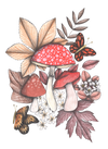 MUSHROOMS MAGIC 1 by CECILIA BATTAINI, printed on a hand-made Unisex Denim Jacket