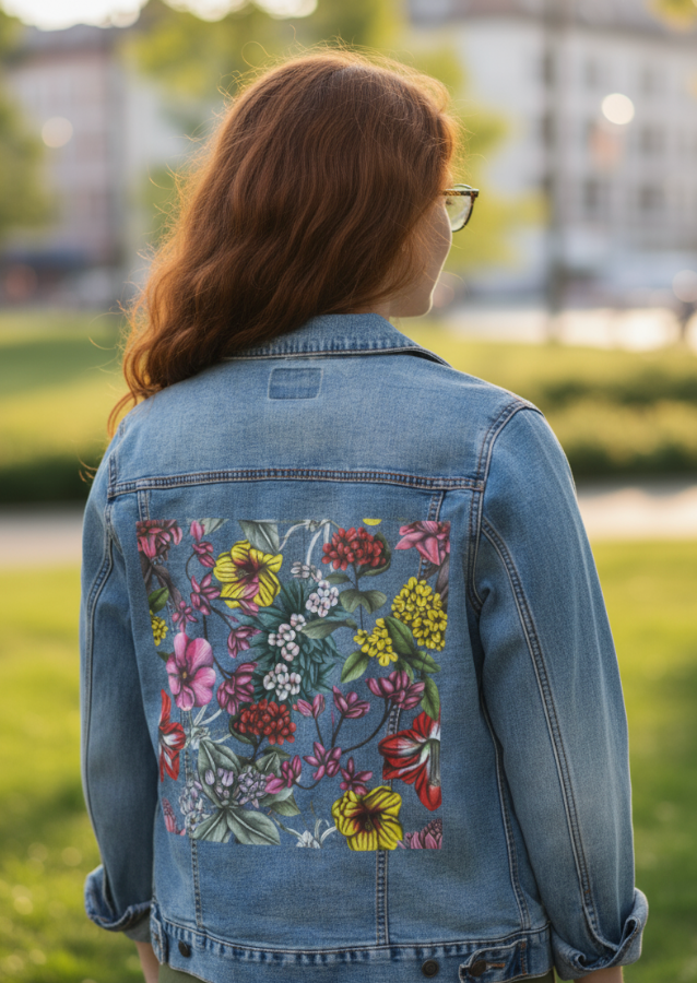 NIGHT IN INDIA by CECILIA BATTAINI, printed on a hand-made Unisex Denim Jacket