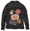 PATCHES ALL NoBG by KITSCH AND CURATE, digitally printed on a hand-made Unisex Denim Jacket