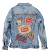 PATCHES ALL NoBG by KITSCH AND CURATE, digitally printed on a hand-made Unisex Denim Jacket