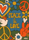 PEACE AND LOVE GREEN by KITSCH AND CURATE, digitally printed on a hand-made Unisex Denim Jacket
