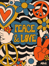 PEACE LOVE STRIPES by KITSCH AND CURATE, digitally printed on a hand-made Unisex Denim Jacket