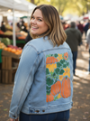 PUMPKIN by KITSCH AND CURATE, digitally printed on a hand-made Unisex Denim Jacket