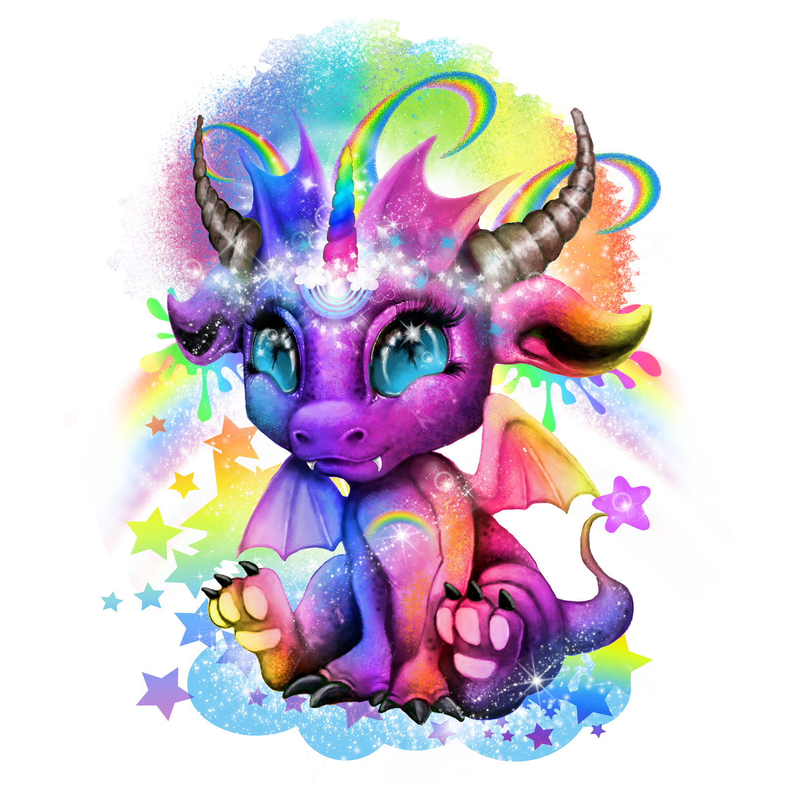 RAINBOW LIL DRAGONZ by SHEENA PIKE, digitally printed on DENIM products: throw pillows, aprons, table place mats, and hand-made Unisex Denim Jackets in 3 color choices