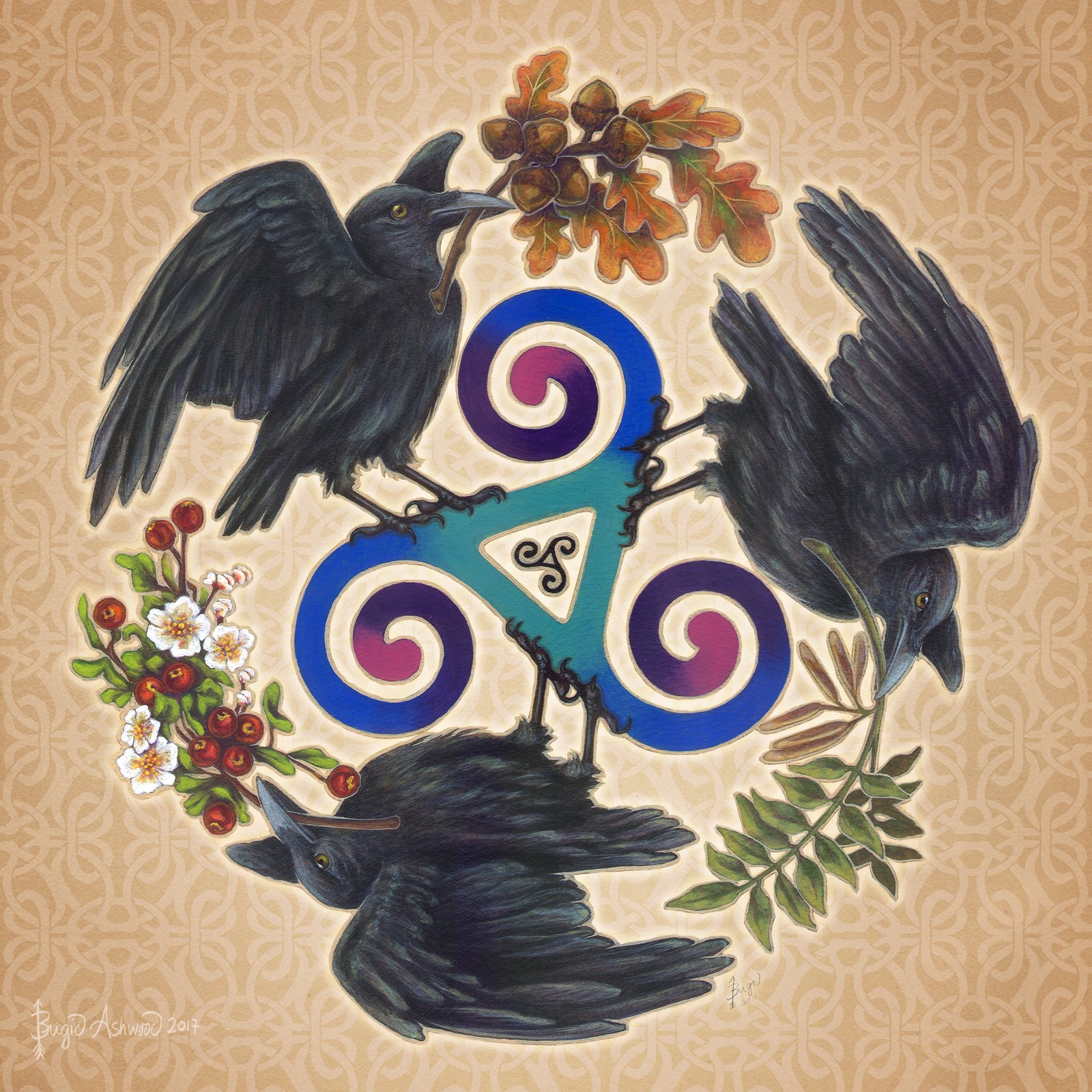 RAVEN FEY CELTIC2 by BRIGID ASHWOOD, digitally printed on DENIM products: throw pillows, aprons, table place mats, and hand-made Unisex Denim Jackets in 3 color choices