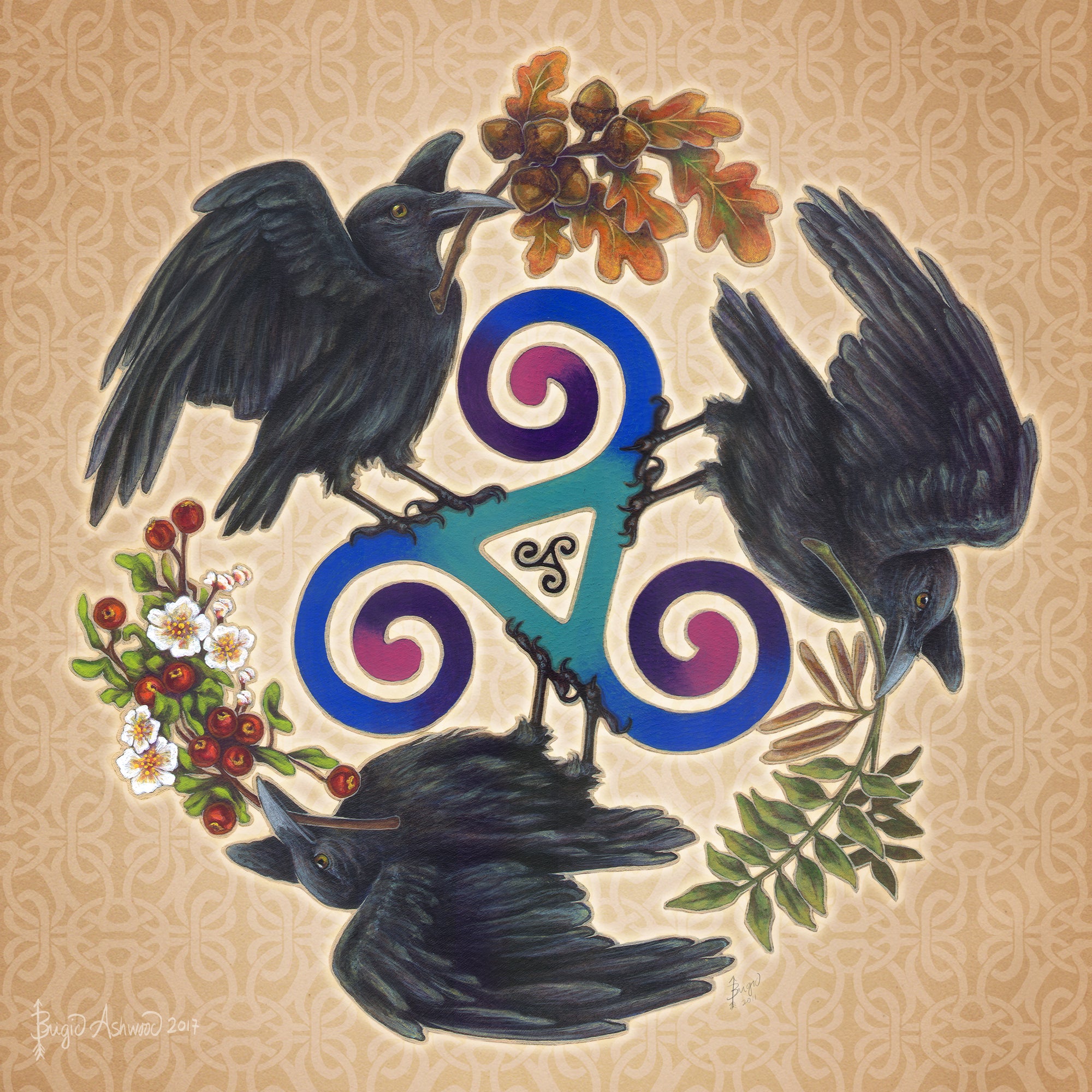 RAVEN FEY CELTIC2 by BRIGID ASHWOOD, digitally printed on DENIM products: throw pillows, aprons, table place mats, and hand-made Unisex Denim Jackets in 3 color choices