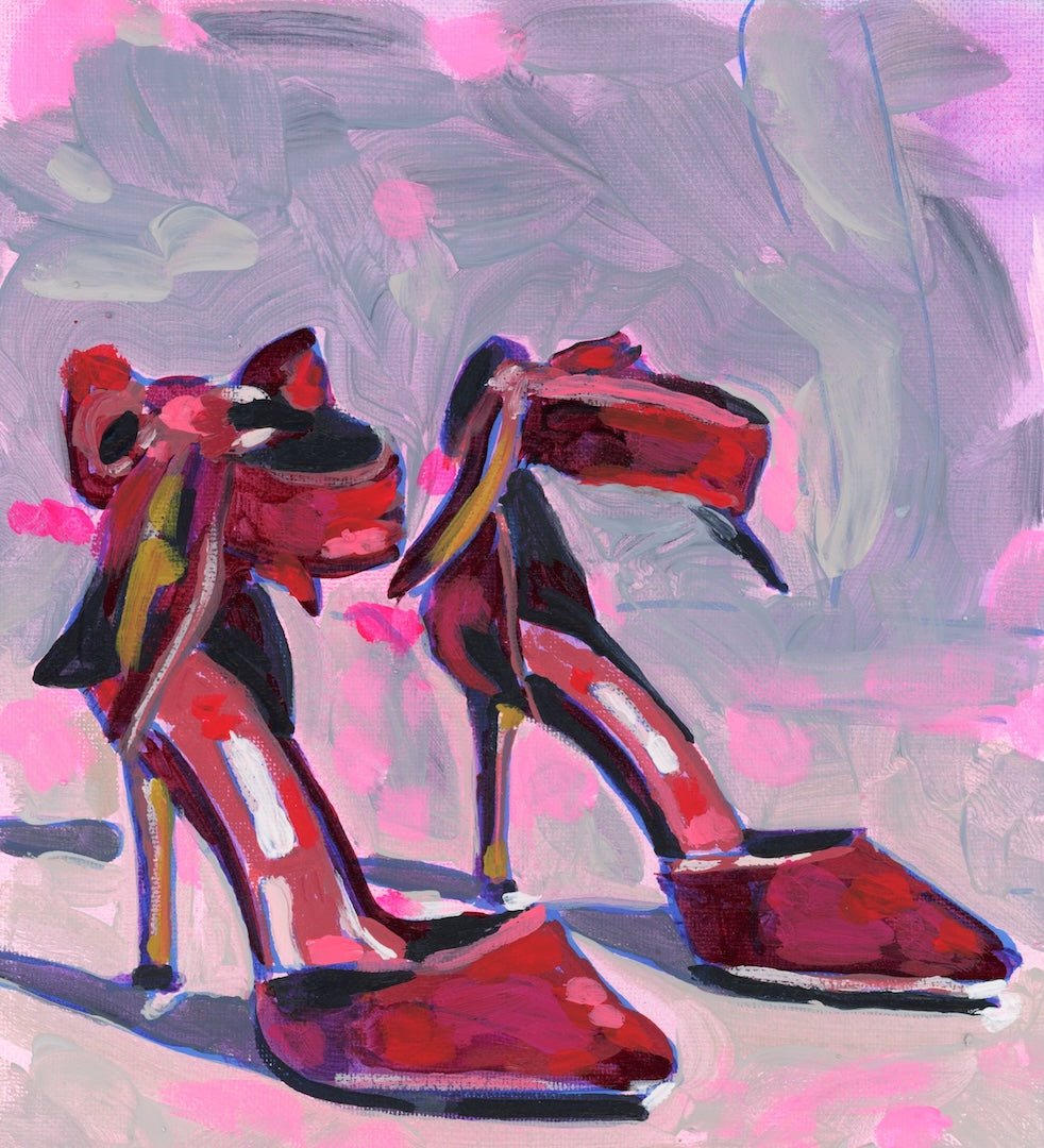 RED BOW HIGH HEELS by PAIGE FLOTTERUD custom denim jacket by DenimINK