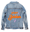 STAY GOLDEN by INDYSIGN, printed on a hand-made Unisex Denim Jacket