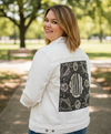 STELLAR by KITSCH AND CURATE, digitally printed on a hand-made Unisex Denim Jacket