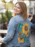 SUNFLOWER by KITSCH AND CURATE, digitally printed on a hand-made Unisex Denim Jacket