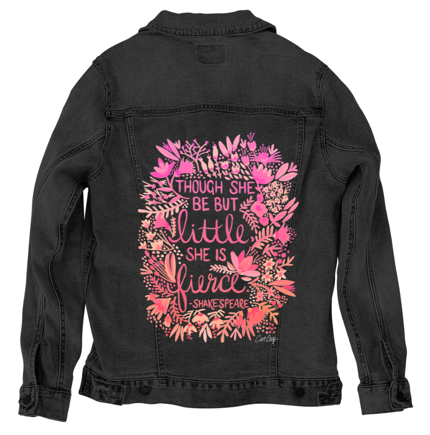 Little & Fierce by CatCoq, printed on a hand-made Unisex Denim Jacket