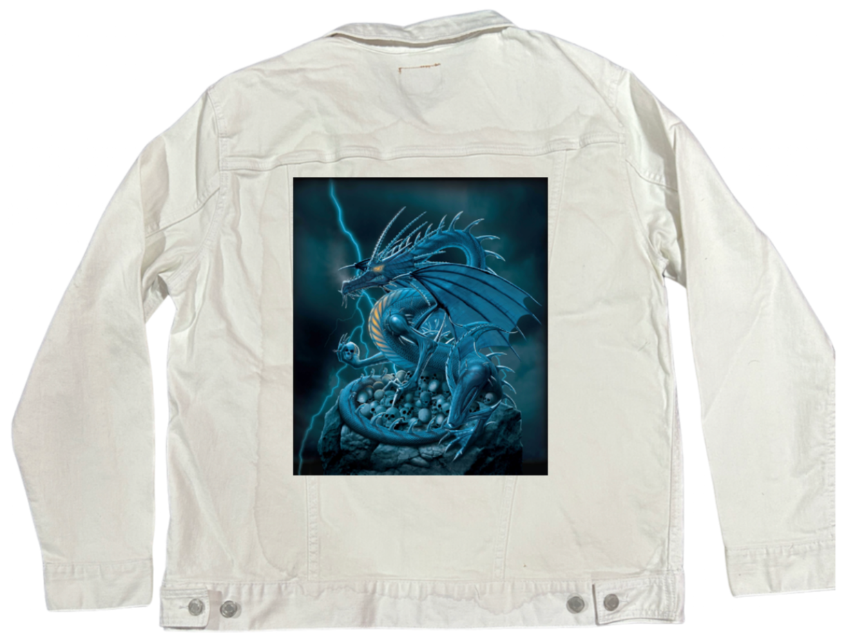 ABOLISHER by VINCENT HIE, digitally printed on DENIM products: throw pillows, aprons, table place mats, and hand-made Unisex Denim Jackets in 3 color choices