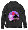 Kyoto Wave by Vincent Trinidad, on a hand-made Denim Jacket with 3 color choices of jacket: Stonewash, White, or Black. Unisex XS S M L XL 2X 3X. USA hand-made and USA digitally printed. Ships free within the USA &amp; also ships Internationally.