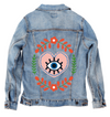 THE HEART SEES by HEND SHEHATA, digitally printed on a hand-made Unisex Denim Jacket
