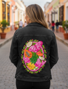 TROPICAL PARADISE BUTTERFLY by INDYSIGN, printed on a hand-made Unisex Denim Jacket