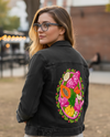 TROPICAL PARADISE BUTTERFLY by INDYSIGN, printed on a hand-made Unisex Denim Jacket
