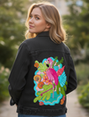 TROPICAL PARADISE FLAMINGO by INDYSIGN, printed on a hand-made Unisex Denim Jacket